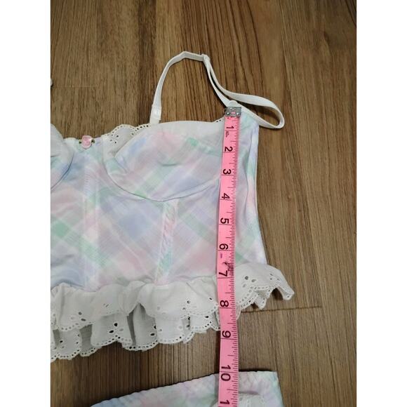 Sabrina By Mervene Ok Intimates 90' Corset Set Multicolor Gingham L/M - Picture 9 of 15